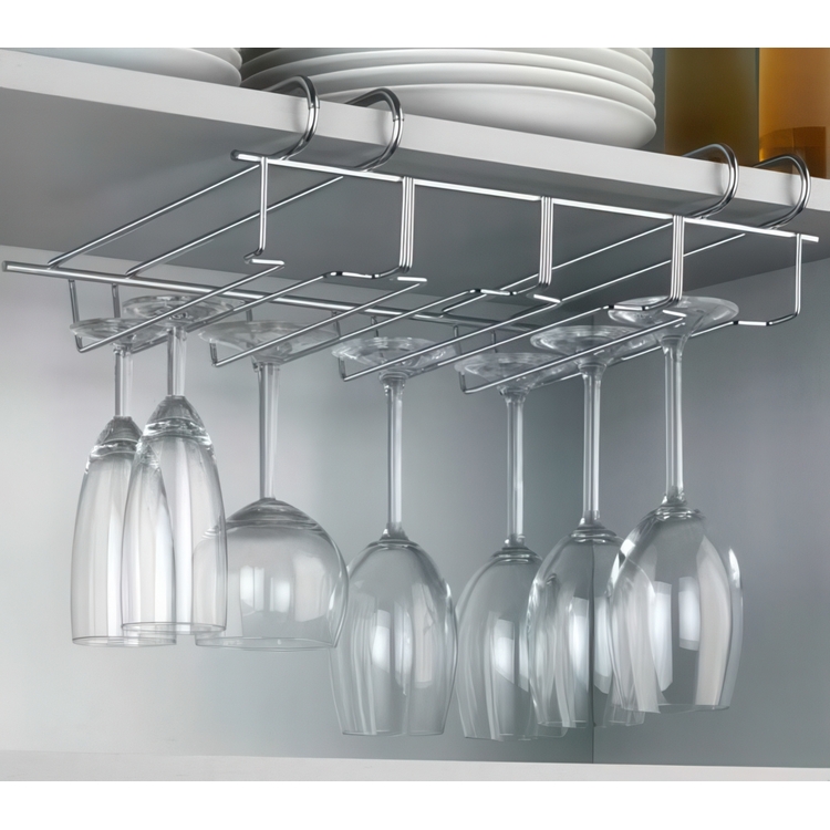 Vinglas hängare för 12 glas, under hylla, LARGE GLASS HANGER, Silver